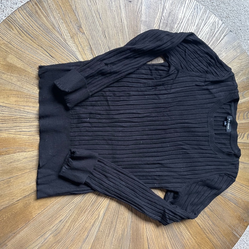 525 America Black Fitted Ribbed Long Sleeve Blouse